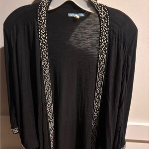 LEIFNOTES Anthropologie Black Open Front Blouse Cape Poncho Top Beads